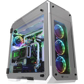 Thermaltake View 71 4 Sided Tempered Glass Vertical Gpu Modular Full Tower W/ 2 Blue Led Ring Fan Pre Installed White - CompuMe